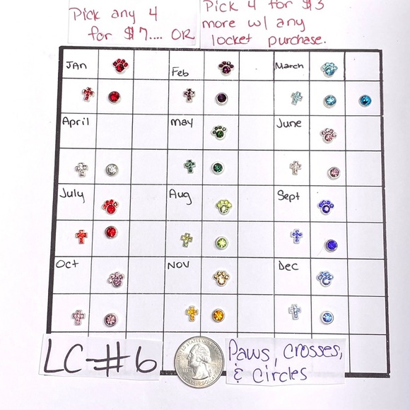 LC-#6 (4X)  Birthstone floating locket charms - Picture 2 of 14